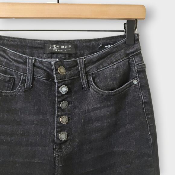 Judy Blue Button Fly Trouser Flare Jeans Black Sz 3/26 Retro Minimalist JB88355 - Picture 4 of 12